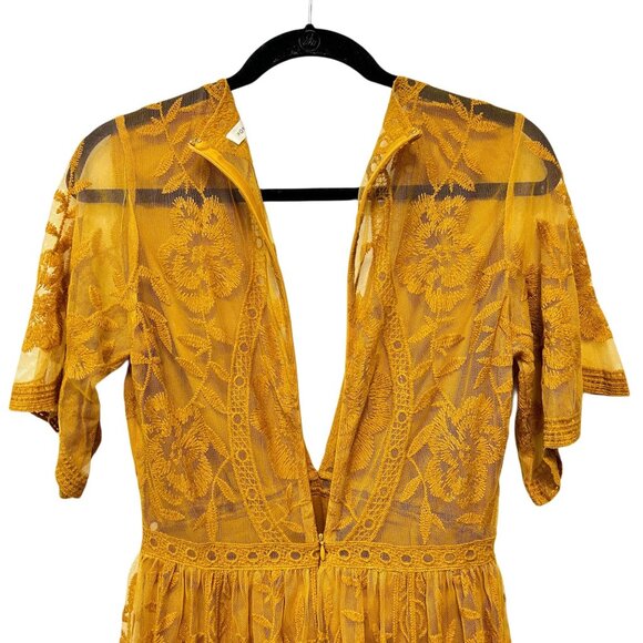 Honey Punch Floral Lace Maxi Dress Mesh Open Slit Short Attach Romper Boho Small - Picture 11 of 13